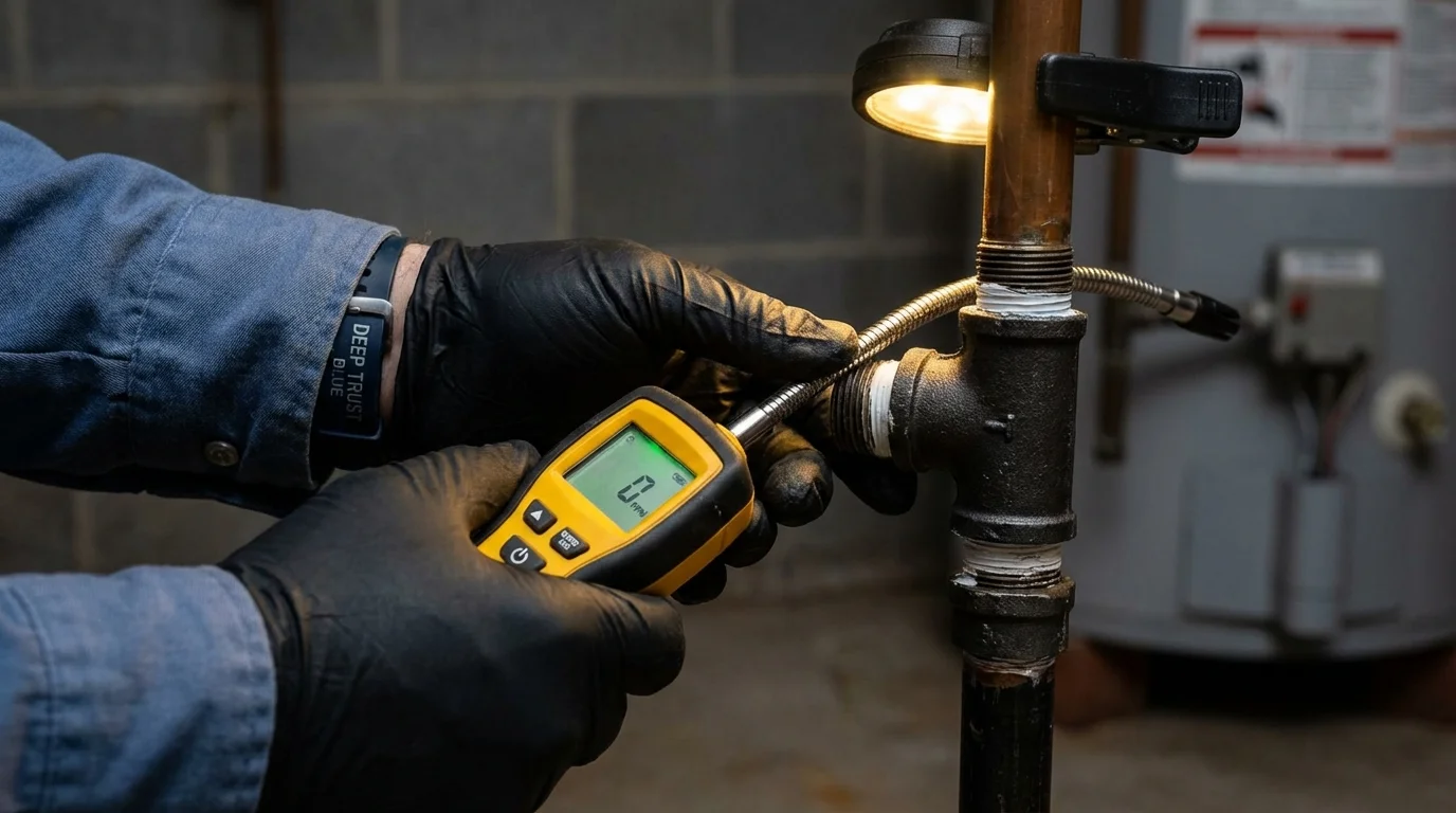 Gas leak detection with electronic sniffer by Johns Plumbing LLC in Negaunee