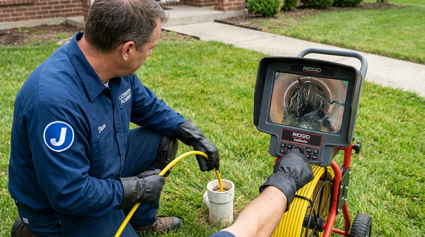Sewer camera inspection being performed by Johns Plumbing LLC in Negaunee
