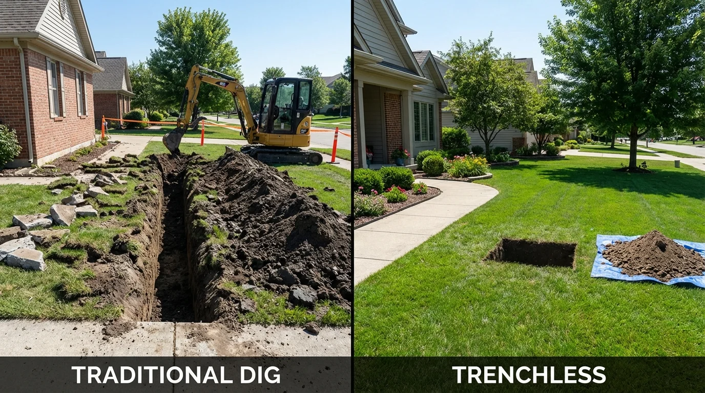 Trenchless sewer repair with minimal yard damage versus traditional excavation in Negaunee, MI